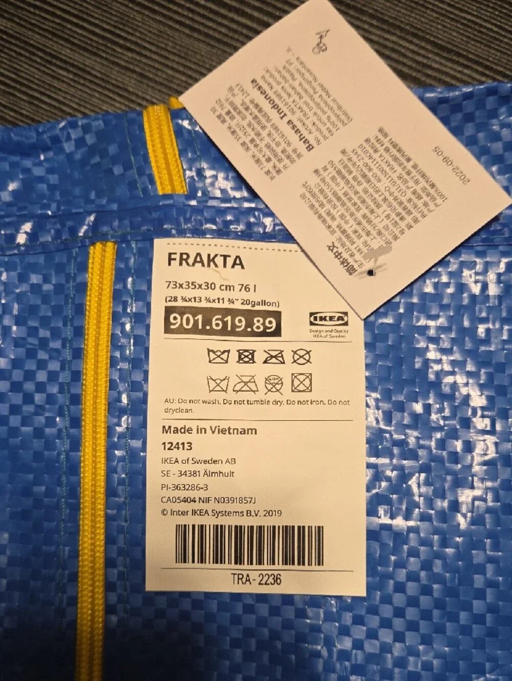 IKEA FRAKTA Bag Storage Bag 20 Gal Zippered Discontinued